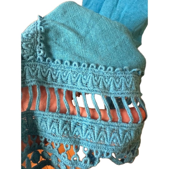 NWT Chicos Blue Crochet Lace Hem Tassel Trim Open Front Cardigan Size 4 (XL) - Picture 8 of 11